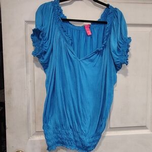 Teal Short Sleeve Peasant Shirt Size 3X